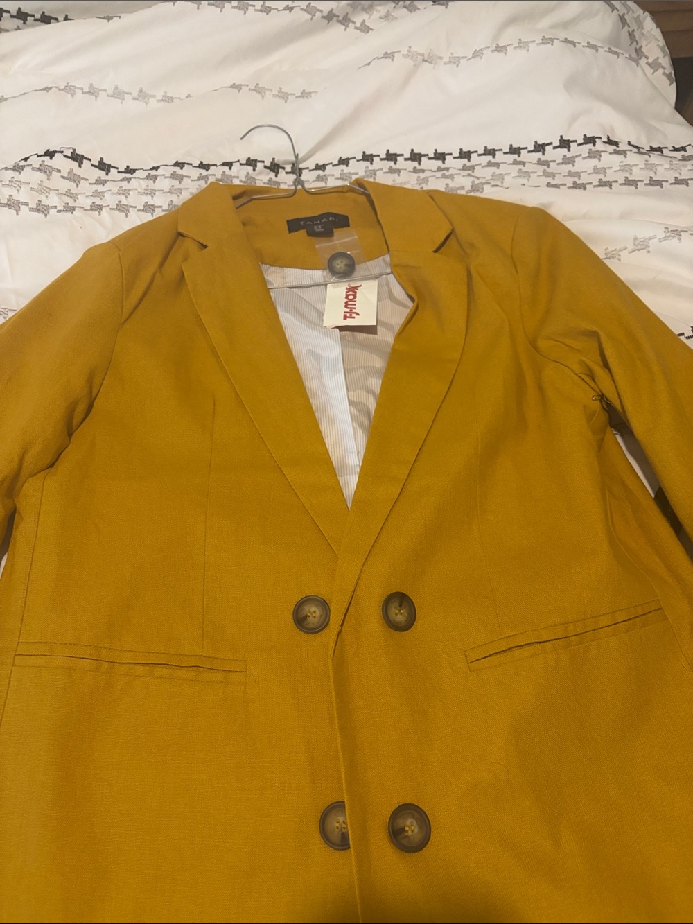Tahari Mustard Yellow Double-Breasted Blazer